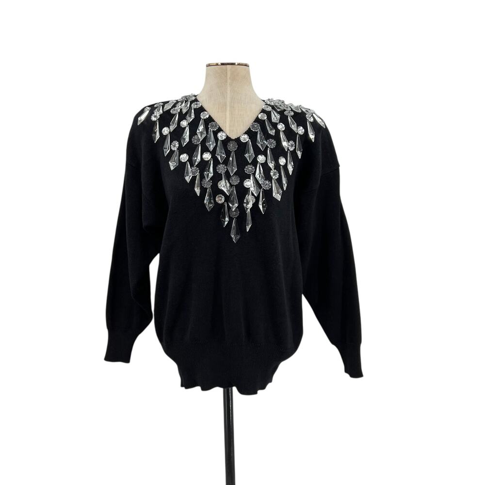 Bonnie Boerer Vintage Sweater Crystal‎ Embellishments Black Size Medium